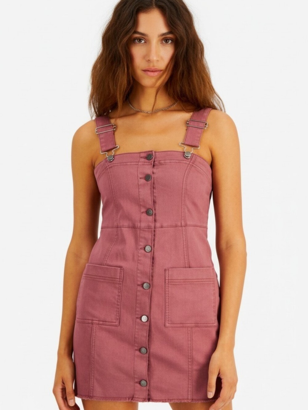 NWT Tinseltown Pink Denim Jumper Mini Dress Large